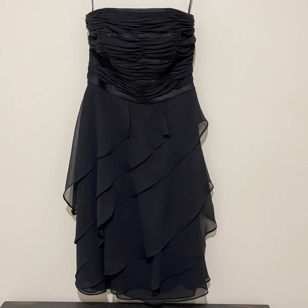 WHBM Strapless Black Ruffle Chiffon Dress Size 0